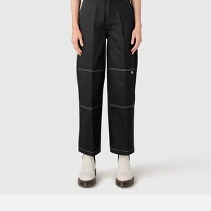 Dickies Women's Relaxed Fit Double Knee Pants - Black white Stitching
